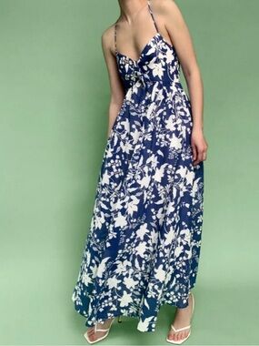 Zara‎ Blue & White Floral Maxi Dress - Spaghetti Straps